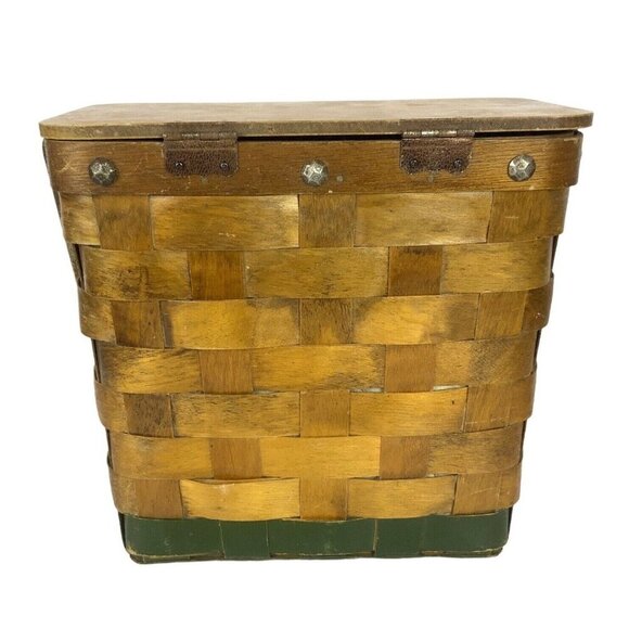 Gary Gail Dallas Vintage 1970s Woven Wood Basket Purse Hand-Painted Cityscape - Picture 3 of 9